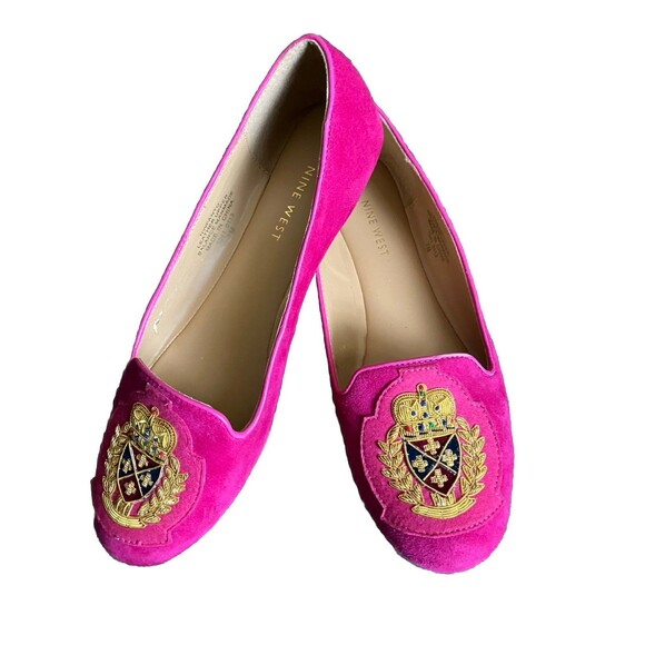 Nine West " Panto " Suede Leather Flats Loafers Rare. Pink Preppy Size 7 - Picture 1 of 7
